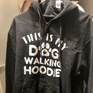 This is my dog walking hoodie - full zip black sweatshirt . Brand new . Size XL